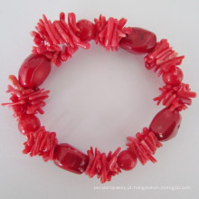 Coral vermelha pulseira elástica, joias (BR121028)